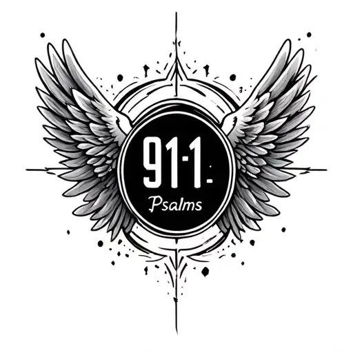 design a tattoo of the words psalms 91:11 with minimal fine lined haloed wings on inner forearm tattoo design idea