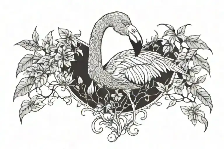 flamingo surrounded by vines tattoo design idea
