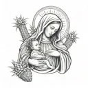 Virgin mary holding baby jesus surrounded by cactus tattoo design idea