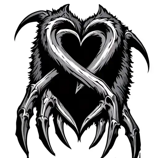 bear claw with heart intertwined tattoo design idea