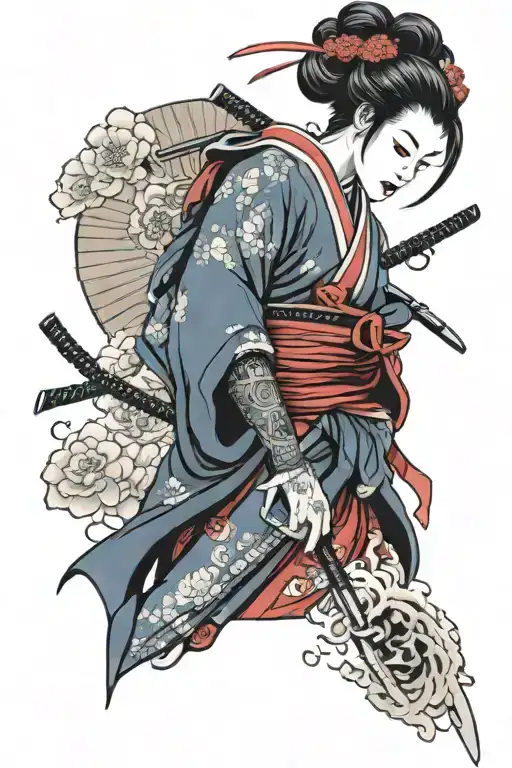 Geisha samurai holding tattoo design idea