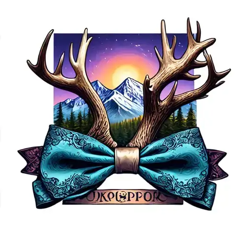 lace pistol antler mountain tree bow tie tattoo design idea