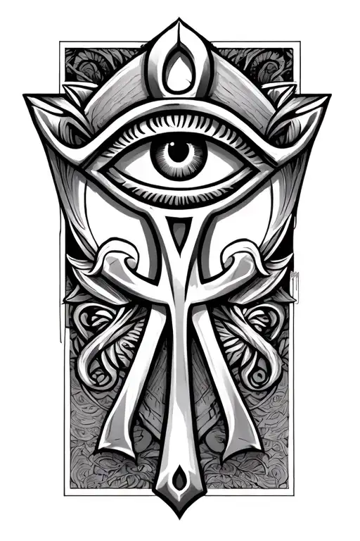 Ankh Symbol with eye symbol integrated tattoo design idea