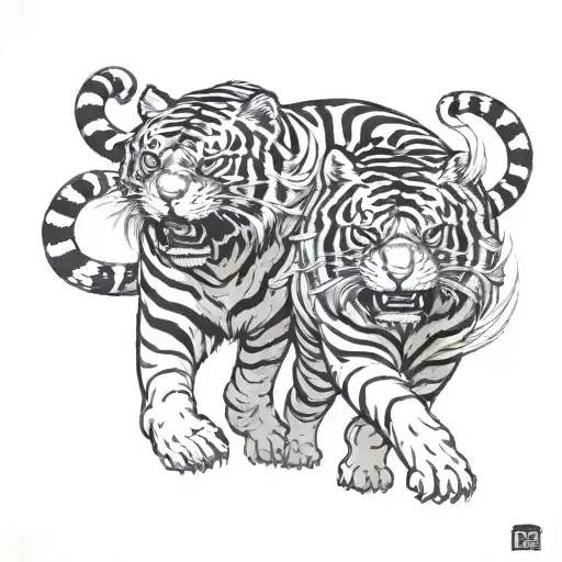 ying and yang tiger walking side by side tattoo design idea