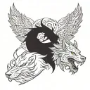 white wolf and black dragon wrapped tattoo design idea