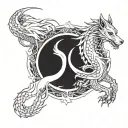 white wolf and black dragon wrapped tattoo design idea