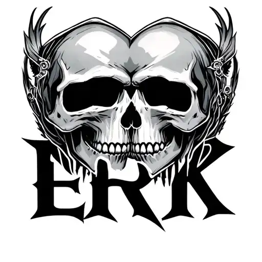 the name Erik with skulls facing each other tattoo design idea