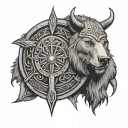 viking shield and bear  tattoo design idea