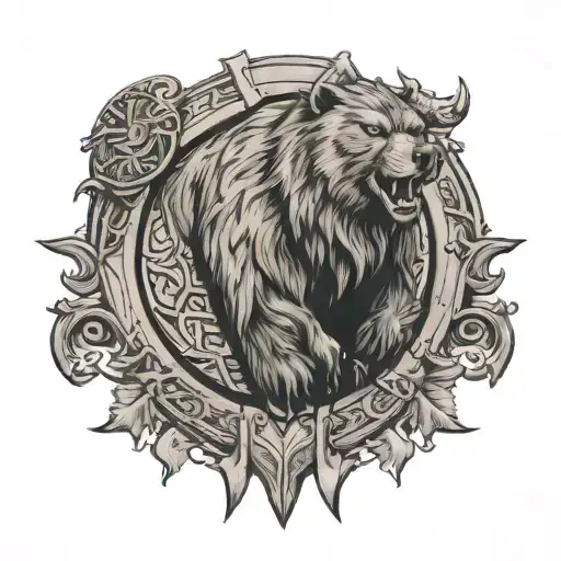 viking shield and bear  tattoo design idea