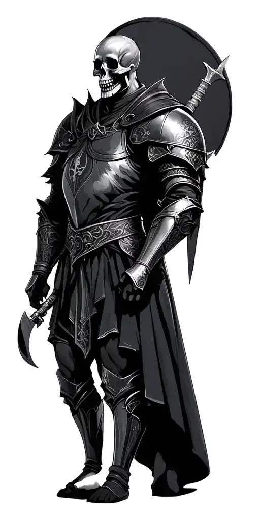 skull and knight holding tattoo design idea