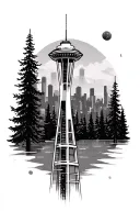 Seattle Washington evergreen trees and space needle tattoo design idea