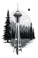 Seattle Washington evergreen trees and space needle tattoo design idea