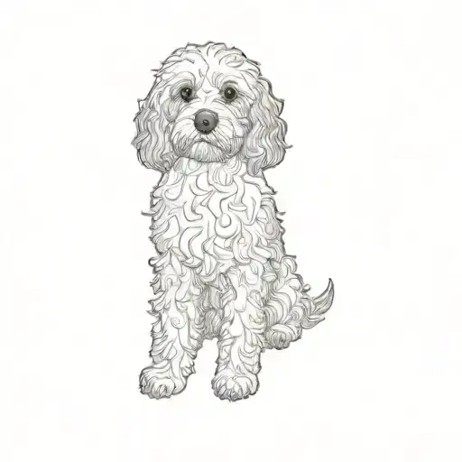 a cavoodle  dog fine line simple outline tattoo design idea