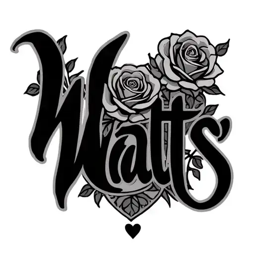 the name watts with a nice design around it with roses and a heart tattoo design idea