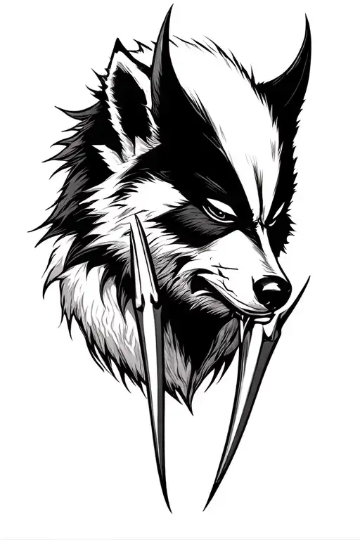 wolverine animal head with claws tattoo design idea