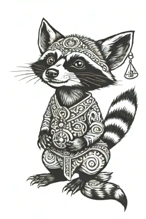 Trippy raccoon with third eye doing dmt magic mushrooms mescaline tattoo design idea