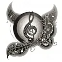 An intricate design combining music notes and underground symbols tattoo design idea