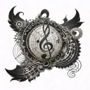 An intricate design combining music notes and underground symbols tattoo design idea