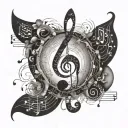 An intricate design combining music notes and underground symbols tattoo design idea
