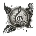 An intricate design combining music notes and underground symbols tattoo design idea