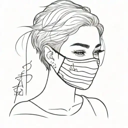introvert short hair girl with beautiful wearing a black mask and her name "Tennie"  and my soul resides in her tattoo design idea