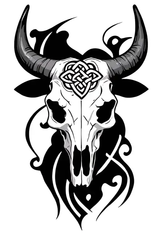 bull skull outline with Celtic knots tattoo design idea