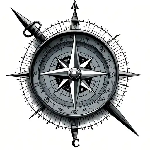 compass with eastern tattoo design idea