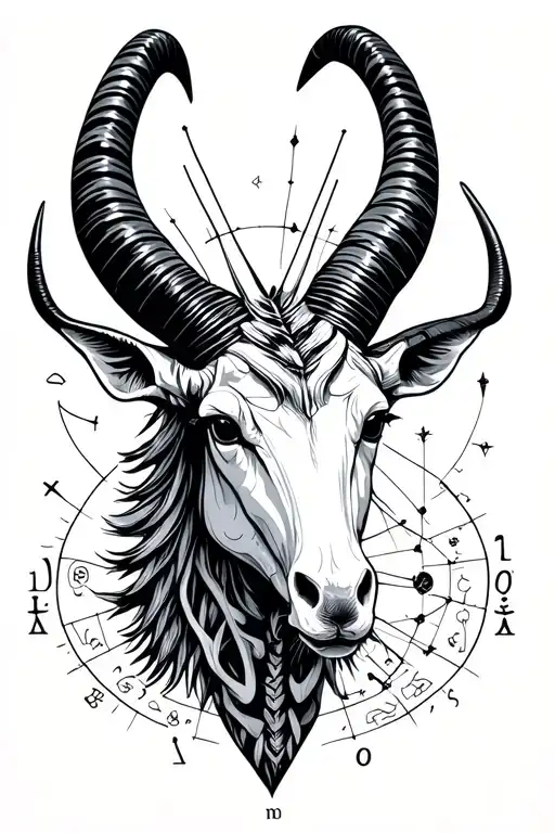 i want a horoscope of capricorn with constellations of capricorn.The capricorn will be a sceleton and the style of it is tattoo design idea
