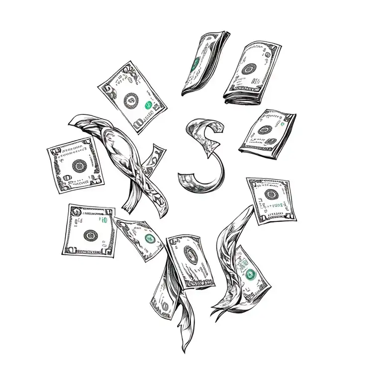 "Money decides everything in life" tattoo design idea