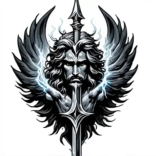 Poseidon Trident Lightning of Zeus tattoo design idea