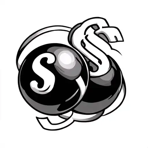 eight ball and a dollar sign intertwined tattoo design idea