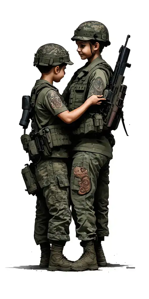 ptsd, military, family, kids playing tattoo design idea