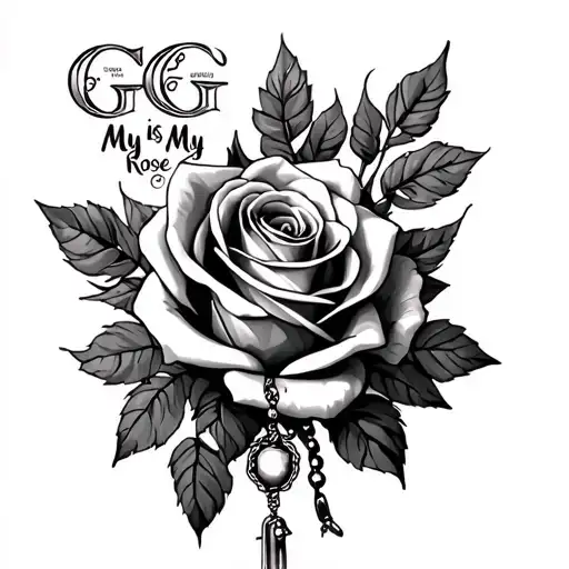 in a worl full of thorns my gg is my rose with roses and a rosary  tattoo design idea