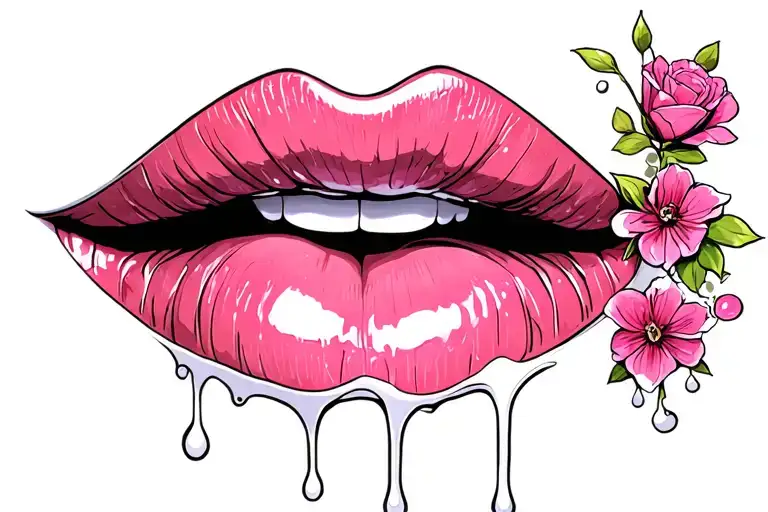 Luscious lips, tongue out, milk dripping tattoo design idea