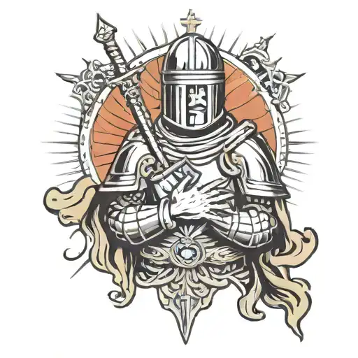 crusader knight praying hands tattoo design idea