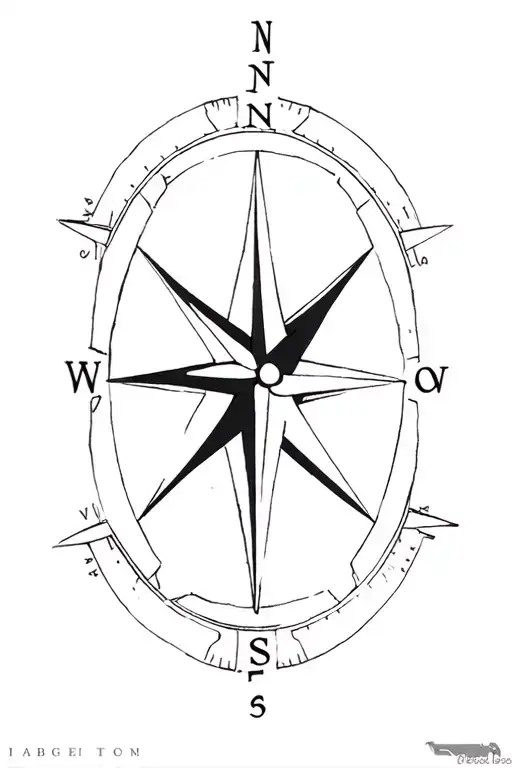 3D compass; pointing away from north; minimal; magent has pointers; compass should be round and contain everything tattoo design idea
