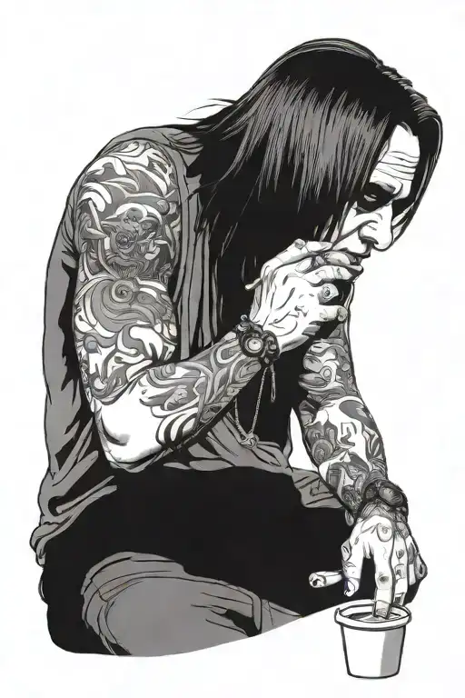 ozzy drinking coffee tired tattoo design idea
