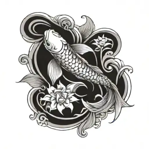 koi fish swimming upstream with Lillly pads memorial tattoo design idea