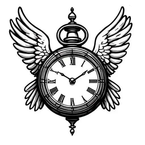 Clock With Angel Wings tattoo design idea