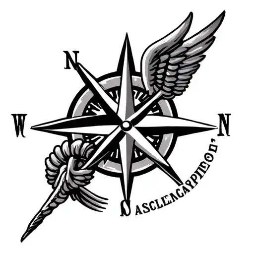 compass rose with a staff of asclepius symbol in the center, tilted 45 degrees counterclockwise  tattoo design idea