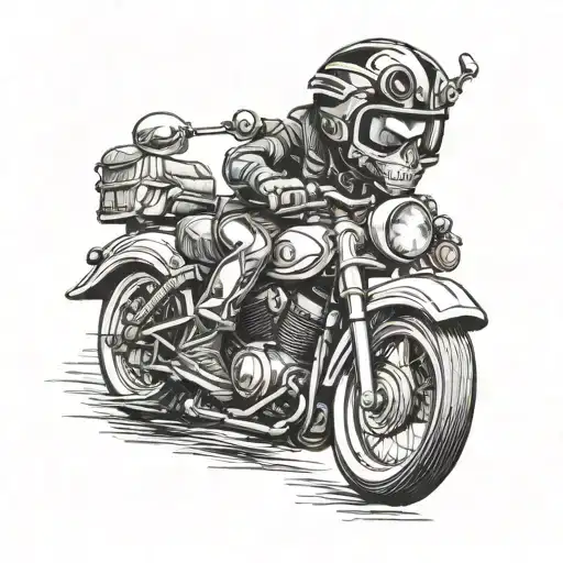 fabric motor bike with Argo puppet riding  tattoo design idea