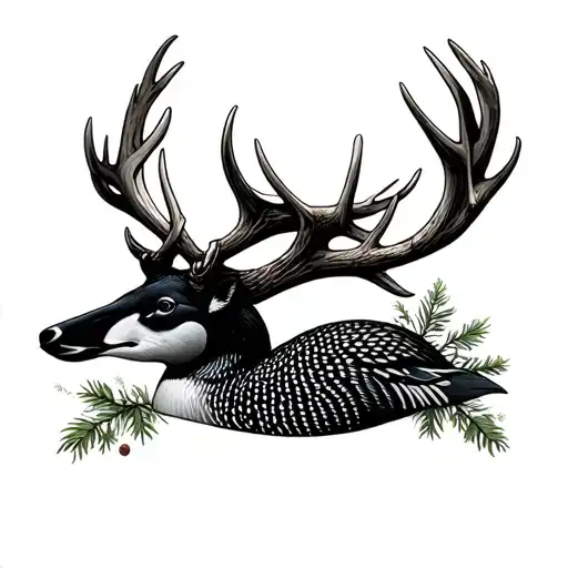 loon and elk antlers tattoo design idea