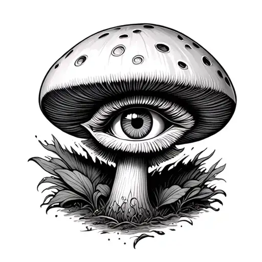 Simple Psychedelic mushroom with eye inside tattoo design idea