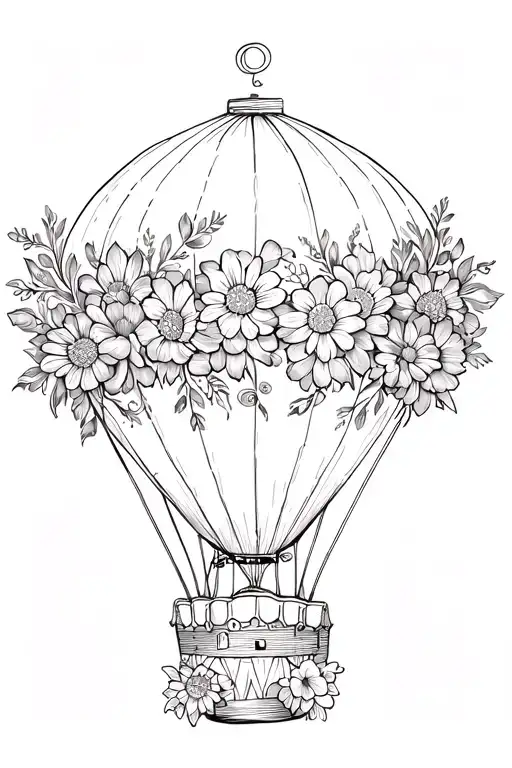 hot air balloon made of flowers with zia symbol tattoo design idea