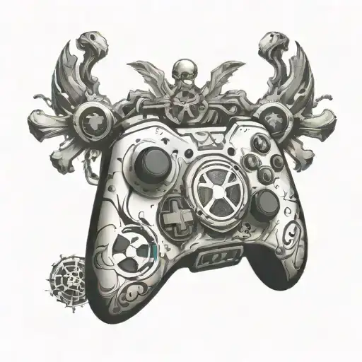 A nuclear symbol incorporated into a gaming controller to symbolize your occupation and passion for gaming tattoo design idea
