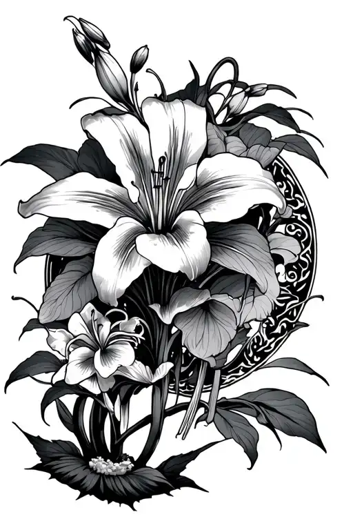 shinto gate death lily tattoo design idea