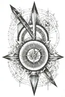 arrow with a clock in half with fading Roman numerals and the other half a compass and in the middle of that a J tattoo design idea