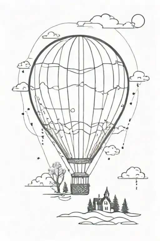 geometric hot air balloon with tree on it  tattoo design idea
