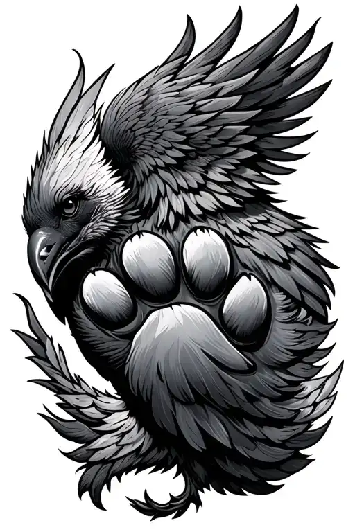 Dog Paw With phoenix  tattoo design idea