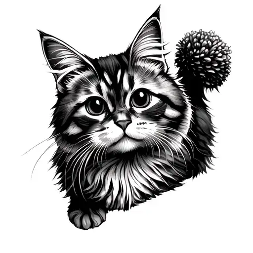 fluffy cat with a pompom tail tattoo design idea